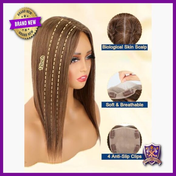 5x5 Inch Silk Base Human Hair Topper with 4 Clips for Thinning Hair main image 4